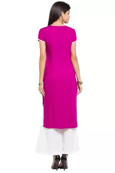 Purple Printed Cotton Stitched Long Kurti
