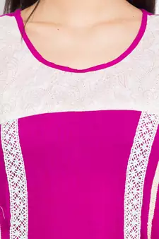 Purple Printed Cotton Stitched Long Kurti
