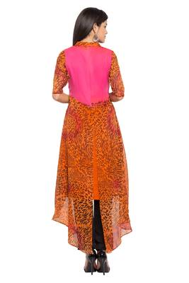 Orange Printed Georgette Stitched Long Kurti 5
