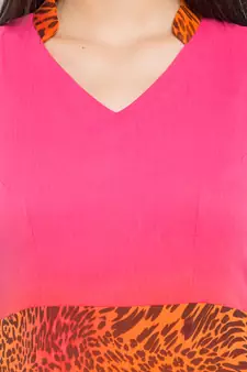 Orange Printed Georgette Stitched Long Kurti