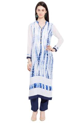 White Printed Cotton Stitched Long Kurti 1