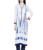 White Printed Cotton Stitched Long Kurti