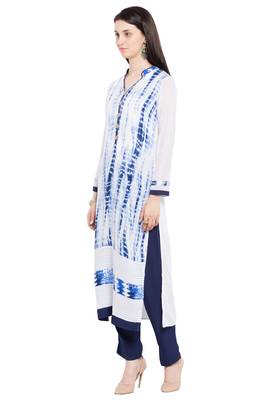 White Printed Cotton Stitched Long Kurti 4