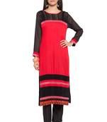Red Plain Cotton Stitched Long Kurti