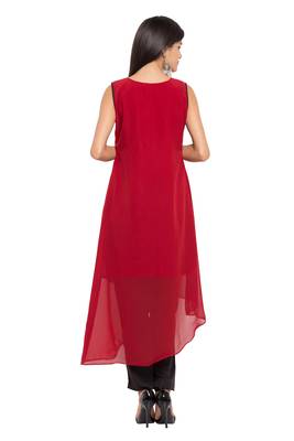 Red Embroidered Georgette Stitched Long Kurti 5