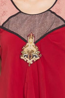Red Embroidered Georgette Stitched Long Kurti 6
