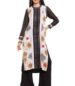 White Printed Cotton Stitched Long Kurti