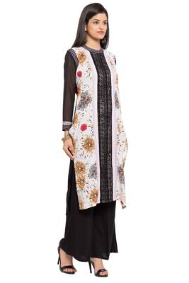 White Printed Cotton Stitched Long Kurti 3