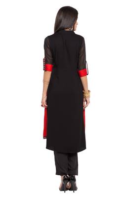 Red Plain Cotton Stitched Long Kurti 5
