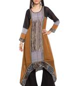 Brown Printed Georgette Stitched Long Kurti