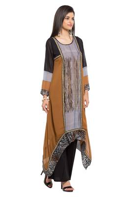 Brown Printed Georgette Stitched Long Kurti 3