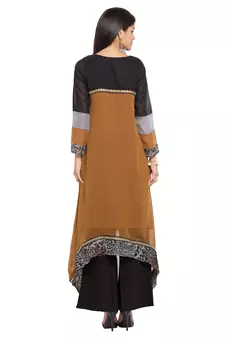 Brown Printed Georgette Stitched Long Kurti