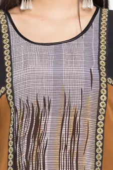 Brown Printed Georgette Stitched Long Kurti