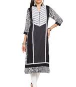 Black Printed Cotton Stitched Long Kurti