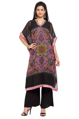 Black Printed Georgette Stitched Long Kurtis 1