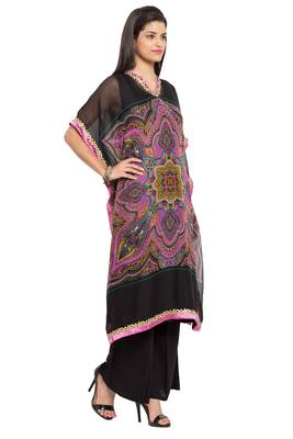 Black Printed Georgette Stitched Long Kurtis 3