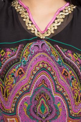 Black Printed Georgette Stitched Long Kurtis 6