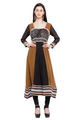 Brown Printed Georgette Stitched Long Kurti 1