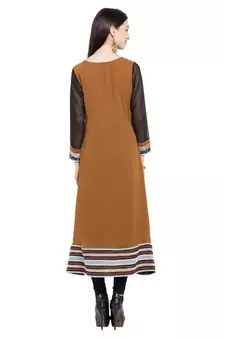 Brown Printed Georgette Stitched Long Kurti
