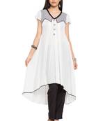 White Plain Cotton Stitched Long Kurti
