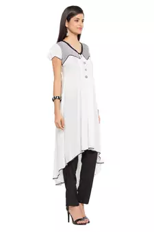 White Plain Cotton Stitched Long Kurti