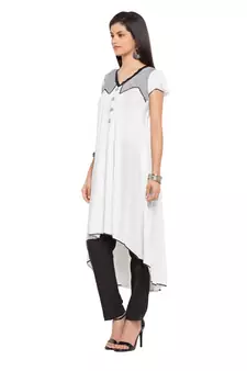 White Plain Cotton Stitched Long Kurti