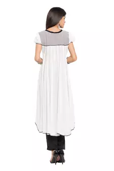 White Plain Cotton Stitched Long Kurti