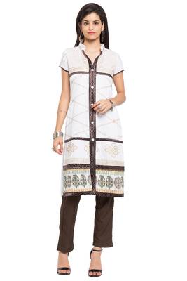 White Plain Cotton Stitched Long Kurtis 1