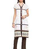 White Plain Cotton Stitched Long Kurtis
