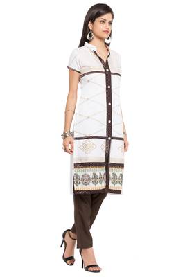 White Plain Cotton Stitched Long Kurtis 3