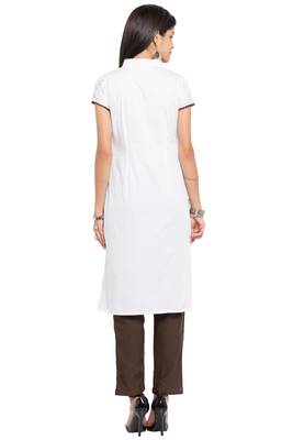 White Plain Cotton Stitched Long Kurtis 5
