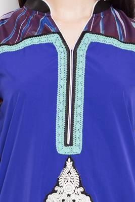 Blue Embroidered Georgette Stitched Long Kurti 6