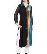 Black Printed Cotton Stitched Long Kurti