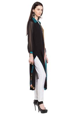 Black Printed Cotton Stitched Long Kurti 3