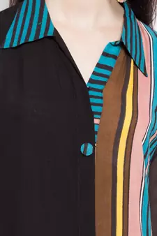 Black Printed Cotton Stitched Long Kurti