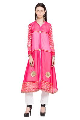 Pink Plain Georgette Stitched Long Kurti 1
