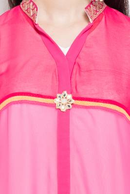 Pink Plain Georgette Stitched Long Kurti 6