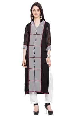Black Printed Georgette Stitched Long Kurti 1