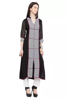 Black Printed Georgette Stitched Long Kurti