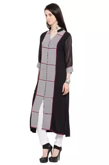 Black Printed Georgette Stitched Long Kurti