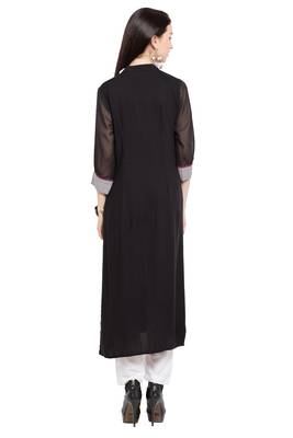 Black Printed Georgette Stitched Long Kurti 5