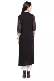 Black Printed Georgette Stitched Long Kurti