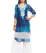 Blue Printed Georgette Stitched Long Kurti