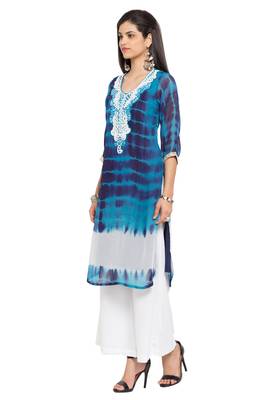 Blue Printed Georgette Stitched Long Kurti 4