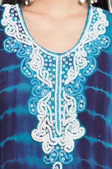 Blue Printed Georgette Stitched Long Kurti