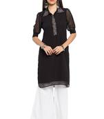 Black Plain Georgette Stitched Long Kurti