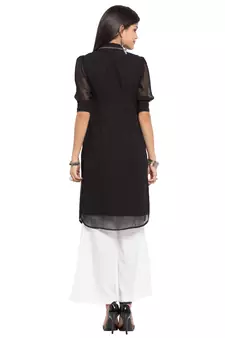 Black Plain Georgette Stitched Long Kurti