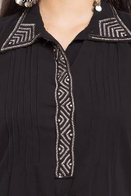 Black Plain Georgette Stitched Long Kurti 6