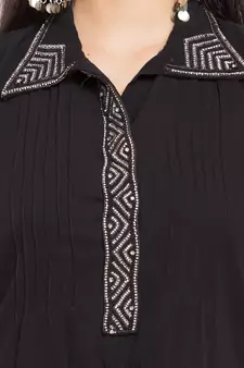 Black Plain Georgette Stitched Long Kurti