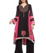 Black Embroidered Georgette Stitched Long Kurti
